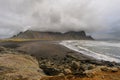 Magical landscape of Vestrahorn Mountains and Black sand dunes in Iceland at sunrise. Panoramic view of the Stokksnes headland in Royalty Free Stock Photo