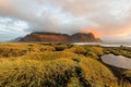 Magical landscape of Vestrahorn Mountains and Black sand dunes in Iceland at sunrise. Panoramic view of the Stokksnes headland in Royalty Free Stock Photo