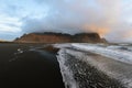 Magical landscape of Vestrahorn Mountains and Black sand dunes in Iceland at sunrise. Panoramic view of the Stokksnes headland in