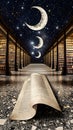 Magical library with floating moons Royalty Free Stock Photo