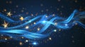 A magical light effect, a blue air flow with golden stars, a swirling trail of glow, a dream power motion with sparkles