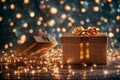 With magical lights and forced perspective, this gold open gift box features a forced perspective design Royalty Free Stock Photo