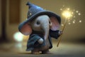 The Magical Little Elephant with a Glowing Wand, a Wizard Hat, and a Cape