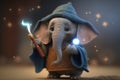 The Magical Little Elephant with a Glowing Wand, a Wizard Hat, and a Cape