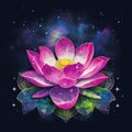 Magical lotus flower glowing in cosmos. Meditaion, relaxation concept