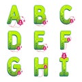 Magical Lotus letters. Nature floral alphabet. Forest green gradient characters. Whimsical magic collection. Abcdefghi letter.