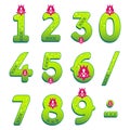 Magical Lotus numbers. Nature floral digits. Forest green gradient characters. Whimsical magic collection. Vector set.