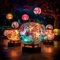 Magical Lunar Lantern Festival landscape with illuminated moon phase lanterns