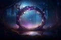 Magical majestic portal in the shape of a circle in Mystical dark forest,Magic lights.GenerativeAI.