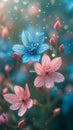 Magical meadow, full of blossoming spring flowers. Vertical banner, smartphone or instastory background, greeting card.