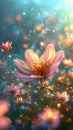 Magical meadow, full of blossoming spring flowers. Vertical banner, smartphone or instastory background, greeting card.