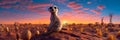 magical meerkat watching over his family in the Kalahari desert. Generative AI