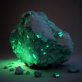 Magical mineral emerald. Green gemstone. Glowing gemstone