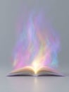 Magical minimalist scene of an open book with glowing rainbow pages Royalty Free Stock Photo