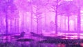 Magical misty forest swamp watercolor landscape Royalty Free Stock Photo