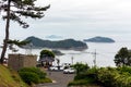 A beautiful view at the beach , islands, forest islands in cloudy or foggy day. Royalty Free Stock Photo