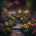 Magical moonlit garden with fantasy flowers Enchanting and dreamy scene with glowing flora1