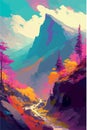 Magical mountain landscape. Surreal colorful vector art. Alpine scenery. Dream like concept art Royalty Free Stock Photo