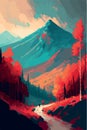 Magical mountain landscape. Surreal colorful vector art. Alpine scenery. Dream like concept art Royalty Free Stock Photo