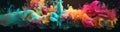 Magical multicolored smokes, cloud, or fog on a black background, Abstract banner Generative Ai