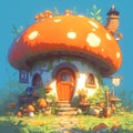 Magical Mushroom Cottage: Fantasy Home for Gnomes Royalty Free Stock Photo