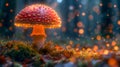 Magical mushroom in fantasy enchanted fairy tale forest.