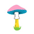Magical mushroom. Fly agaric symbol. Psychedelic mushroom in hippie 70s retro style. Vector illustration