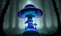 A majestic magical mushroom standing tall amidst the darkness. Generated by AI technology.