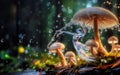 magical mushrooms forest, dew fairy dancing, spellbound design for children Royalty Free Stock Photo
