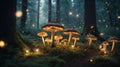 Magical Mushrooms in the Forest. Enchanting Forest with Magic Mushrooms.