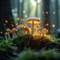 Magical mushrooms Glowing fungi in a serene and dreamy forest