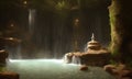 Magical Mystical Ancient Fountain with Gloomy and Foggy Atmosphere