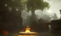 Magical Mystical Ancient Fountain with Gloomy and Foggy Atmosphere