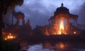 Magical Mystical Ancient Fountain with Gloomy and Foggy Atmosphere