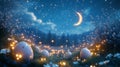 Magical Night Scene with Glowing Easter Eggs and Crescent Moon Royalty Free Stock Photo
