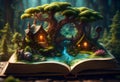 magical book coming to life a giant forest village coming to life on the pages Royalty Free Stock Photo