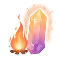 Magical Orange and Violet Crystal with Warm Campfire Glow on White Background Royalty Free Stock Photo