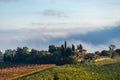 Magical outline of a misty valley in the morning landscape, the countryside of Tuscany, Italy, Europe Royalty Free Stock Photo