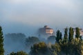 Magical outline of a misty valley in the morning landscape, the countryside of Tuscany, Italy, Europe Royalty Free Stock Photo