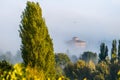 Magical outline of a misty valley in the morning landscape, the countryside of Tuscany, Italy, Europe Royalty Free Stock Photo