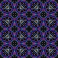 A magical pattern of delicate small flowers with black petals on an ornamental purple-pink background. Wonderful pattern