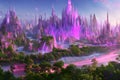 Magical Pink Crystal Oasis: A Serene City in the Midst of a Mystical Glowing Forest with Generative AI