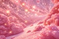 Magical Pink Microbial Landscape with Stars.