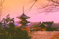 Magical pink sunrise over Kiyomizu-dera Temple