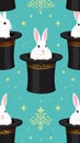 Magical Rabbit Appearing from Top Hat Seamless Pattern Royalty Free Stock Photo