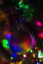 Magical rainbow Christmas ball. New Year, Christmas, festive background Royalty Free Stock Photo