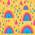 A magical rainbow after the rain pattern with glowing water droplets and cheerful sunshine Royalty Free Stock Photo