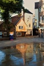 Magical reflections at dawn, in King`s Court, York, North Yorkshire, England.