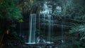 Magical Russel falls in mount field national park, Tasmania, enchanting serene waterfall in the heart of jungle. Green and gray Royalty Free Stock Photo