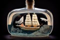 magical ship model in bottle, with ghostly figure on deck Royalty Free Stock Photo
